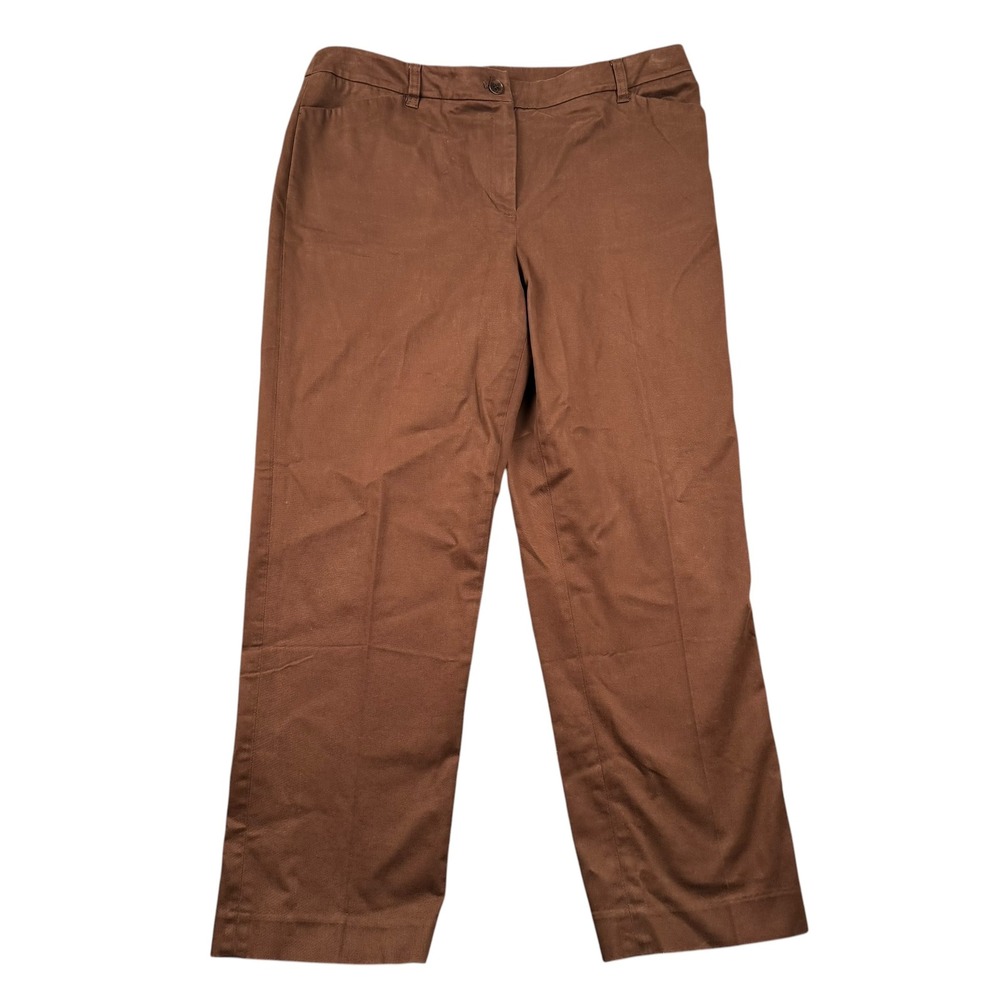 Jones New York‎ Sport Petite Brown Stretch Straight Leg Trousers Pants 14 843P